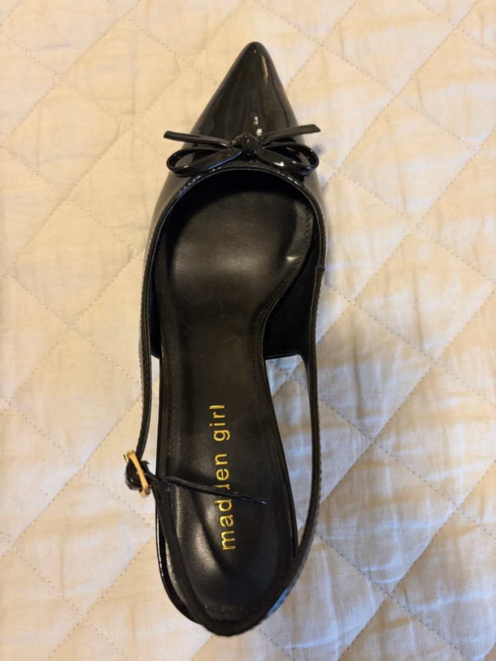 Madden Girl Black Patent Pointed Toe Slingback Pumps with Bow - Picture 5 of 5